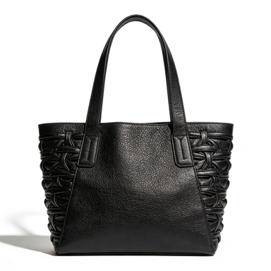 Black Braided Side Leather Tote Bag