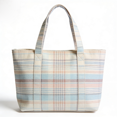 Pastel Blue & Peach Plaid Canvas Tote Bag