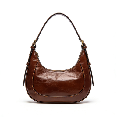 Classic Brown Stitched Leather Hobo Shoulder Bag