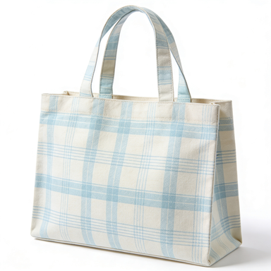 Light Blue Plaid Canvas Tote Bag