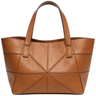 Brown Geometric Stitch Leather Tote Bag