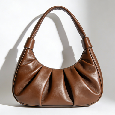 Medium Brown Soft Pleated Leather Hobo Bag