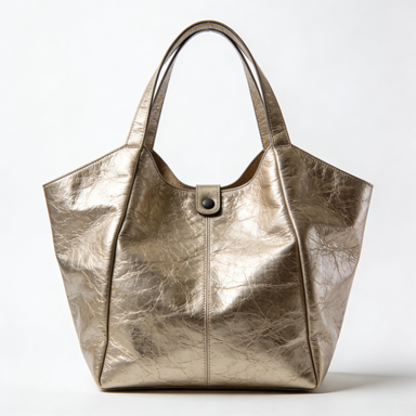 Gold Metallic Crackle Leather Tote Bag