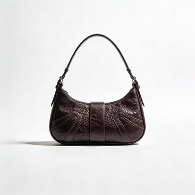 Dark Brown Fan Pleat Shoulder Bag