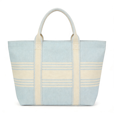 Light Blue & Cream Stripe Canvas Tote Bag