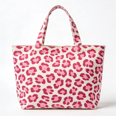 Pink Leopard Print Canvas Tote Bag