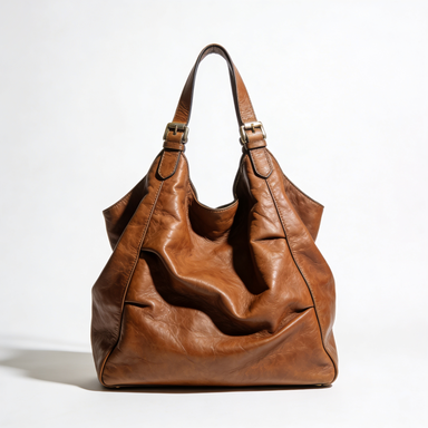 Brown Slouchy Leather Hobo Tote Bag