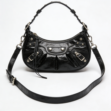 Black Studded Biker Style Underarm Bag