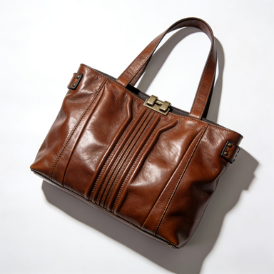 Brown Pleated Front Leather Tote Bag