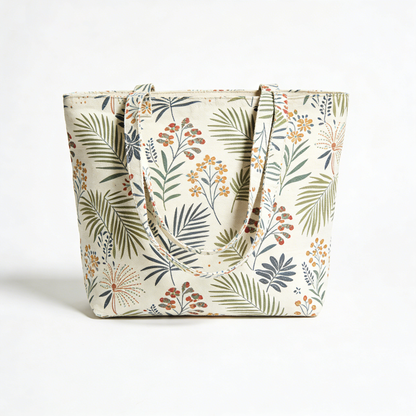 Tropical Botanical Print Canvas Tote Bag
