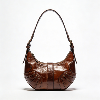 Dark Brown Studded Panel Leather Hobo Bag