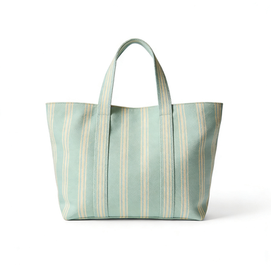 Mint Green & Cream Stripe Canvas Tote Bag