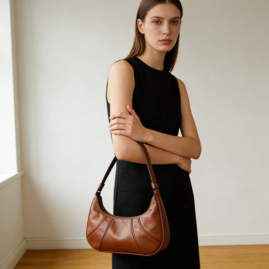 Tan Vintage Paneled Leather Hobo Shoulder Bag