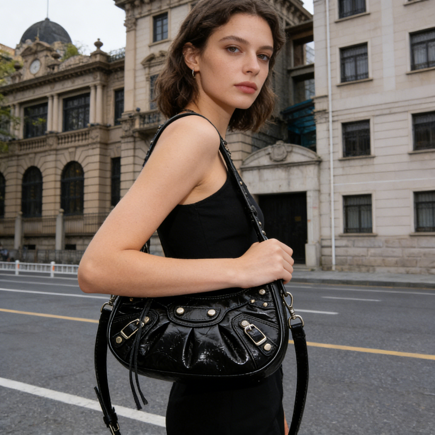 Black Studded Biker Style Underarm Bag