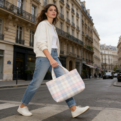 Soft Pastel Plaid Mini Canvas Tote Bag