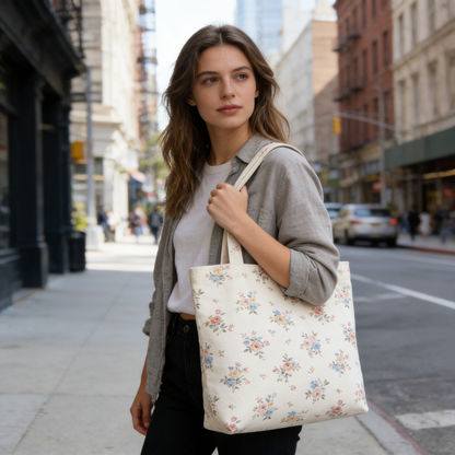 Vintage Floral Print Canvas Tote Bag