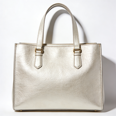 Champagne Metallic Leather Structured Tote Bag
